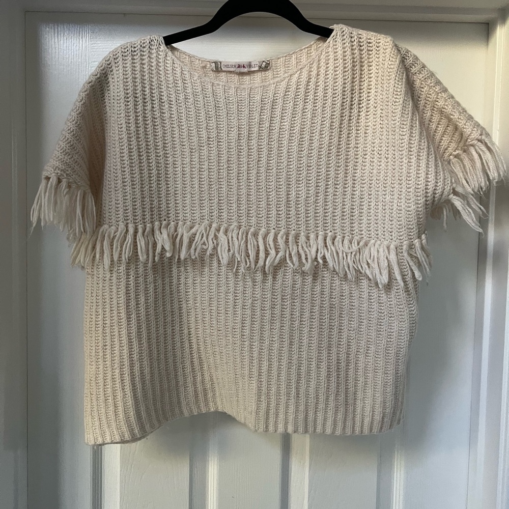 Cream Fringe Knit Top